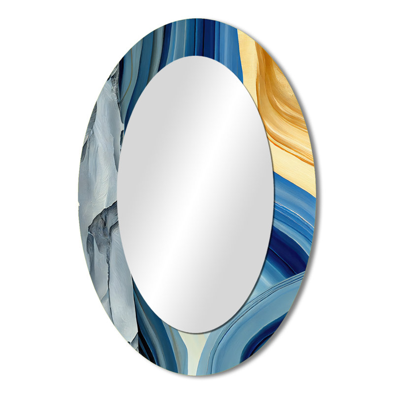 Bold Blue Brush Strokes III - Modern Oval Wall Mirror, 36" x 24"