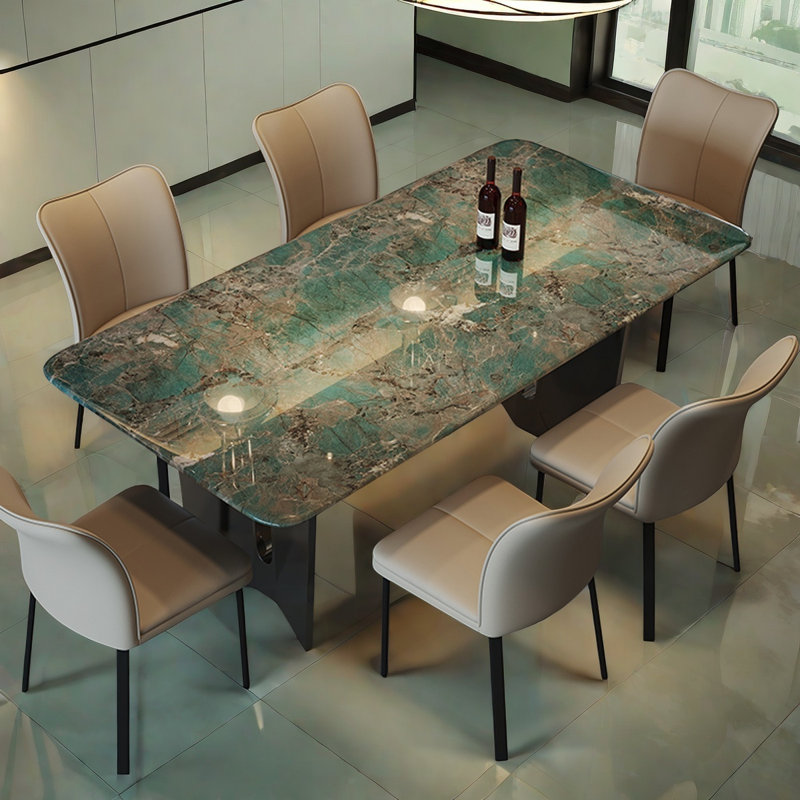 Ensemble de table de salle à manger luxueux minimaliste en faux marbre, H 29,5 po x L 63 po x l 31,5 po