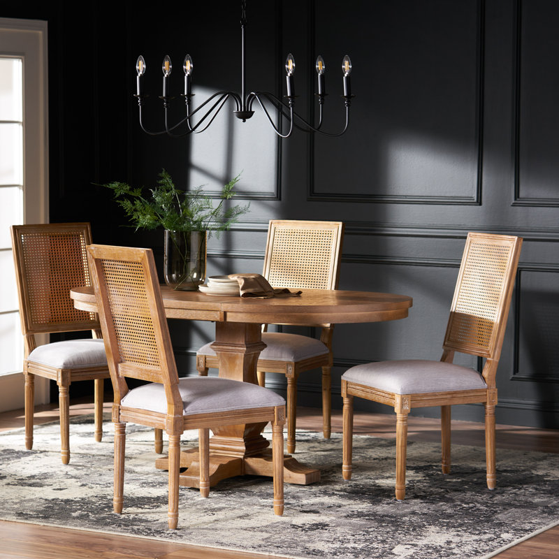 Pedestal Dining Set, Natural, Light Gray