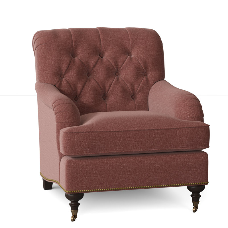 Devan Armchair, White Caps Fog, American Walnut, Antique Brass Small