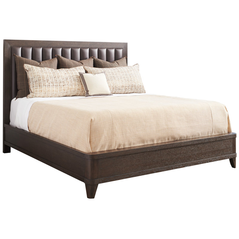 California King Dark Brown Upholstered Wood Frame Bed