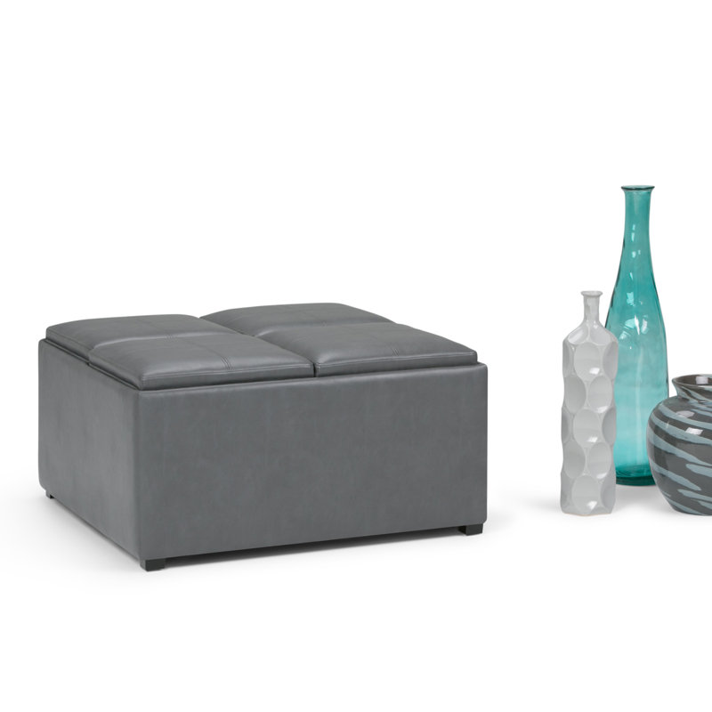 Repose-pieds de rangement pour table basse moderne en cuir végétalien l 35 po Avalon avec 4 plateaux rabattables Avalon, Noir