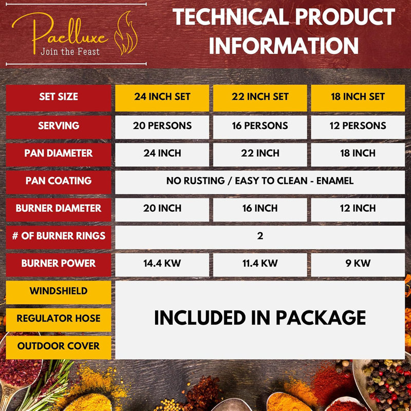 Ensemble de brûleur et de support Paelluxe Paella pour 20 portions, poêle à paella de 24 pouces, cuisinière au propane double avec support et régulateur, cuiseur à gaz portatif pour les écrevisses de camping faisant bouillir la cuisine à l'extéri