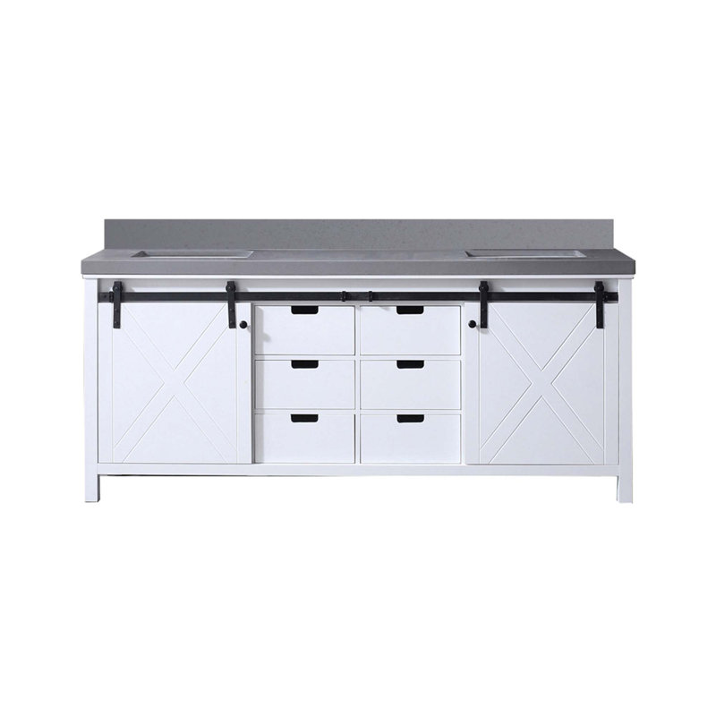 White Double Bath Vanity 80 In. W X 22 In. D, With Grey Quartz Countertop
