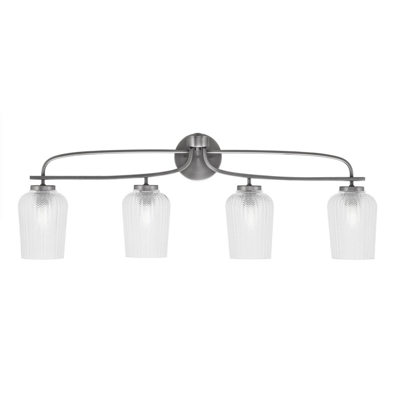 Barre d'éclairage de salle de bain 4 lumières Cavella avec verre de 5 po, Graphite, Transparent texturé