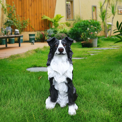 Lifelike Border Collie Dog Statue Garden Decor for Yard Porch Display