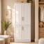 31.7" W 4-Door Wardrobe Armoire with Hanging Rod and 2 Storage Shelves