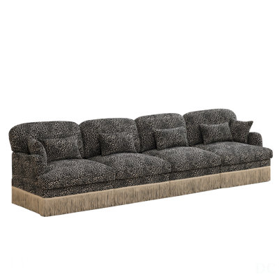 131 Inch Comfy Chenille Leopard Print 4-Seater Sofa With Tassel Trim, Ergonomic Design, And Easy Assembly For Modern Living Rooms