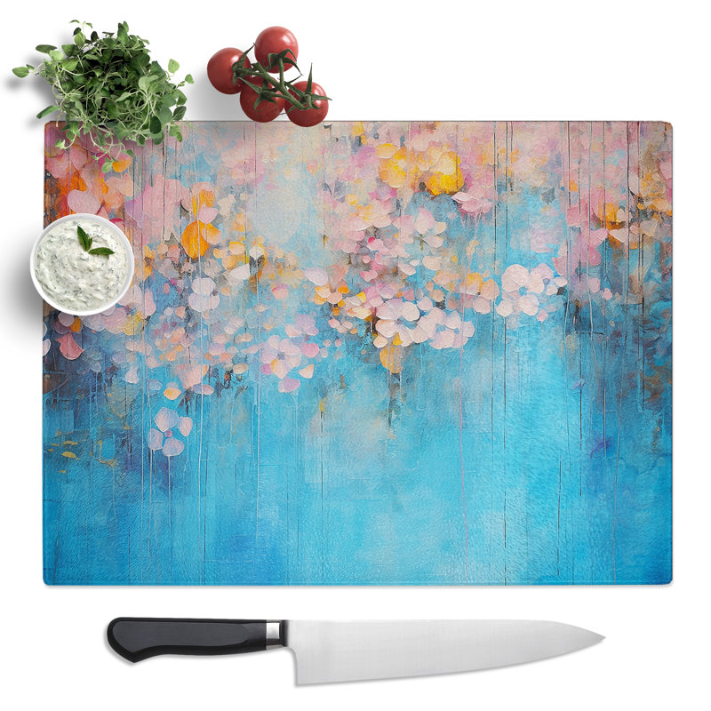 Water Flowers Abstract  Glass Chopping Board