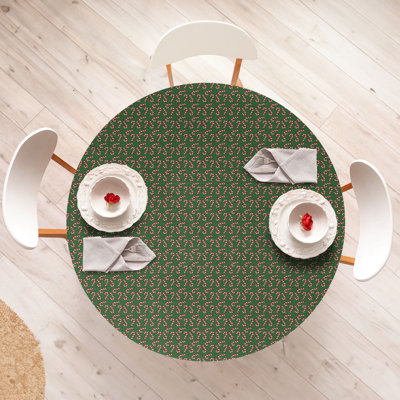 Ebern Designs Christmas Fitted Round Tablecloth Green Red White -  15896D276DBF447089036FB779EBF486