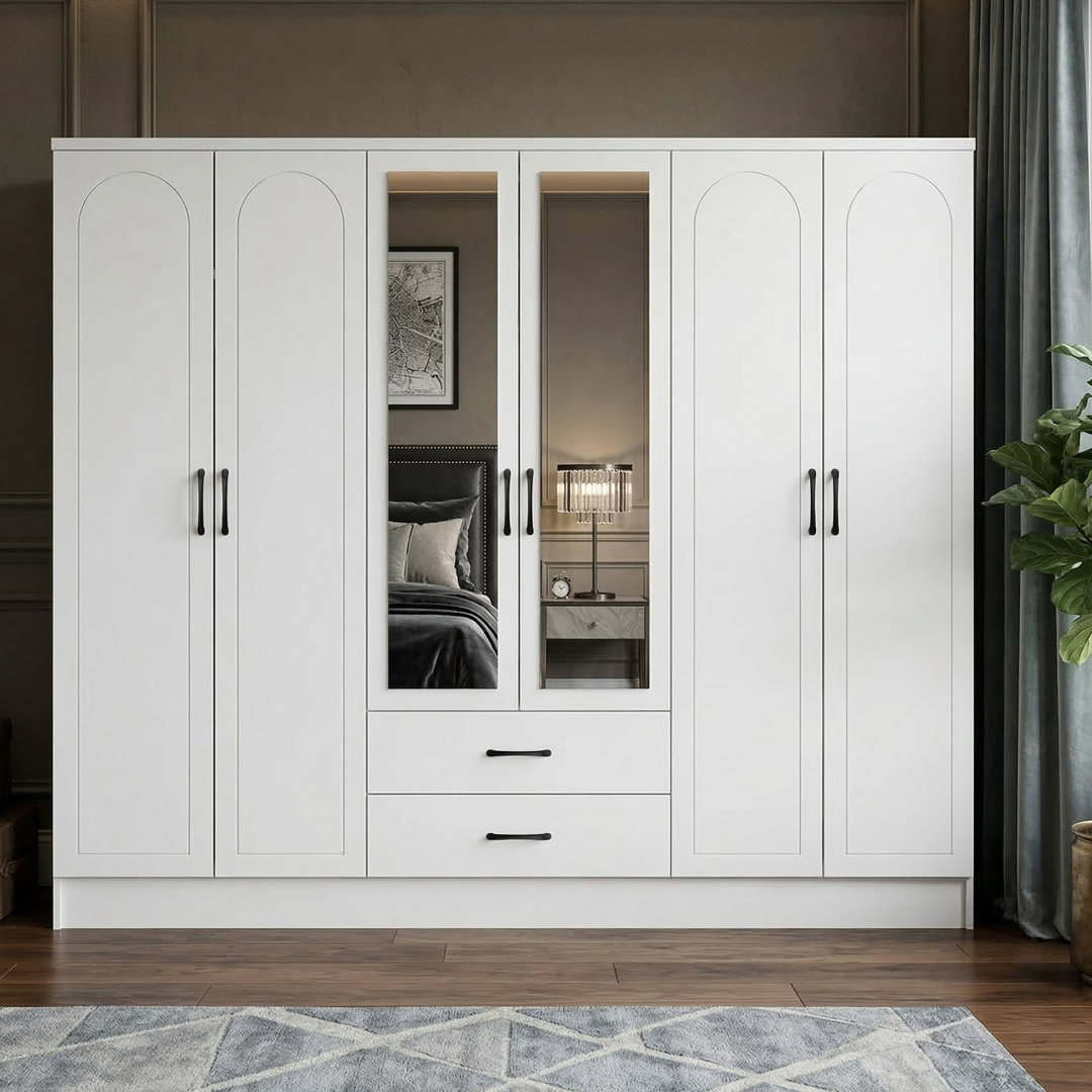 Millbury 6 Door 2 Drawer Wardrobe with Mirror