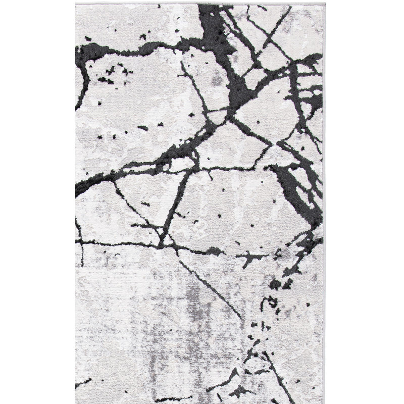 Tapis gris / noir abstrait Metzger, Rectangulaire 2 pi x 4 pi