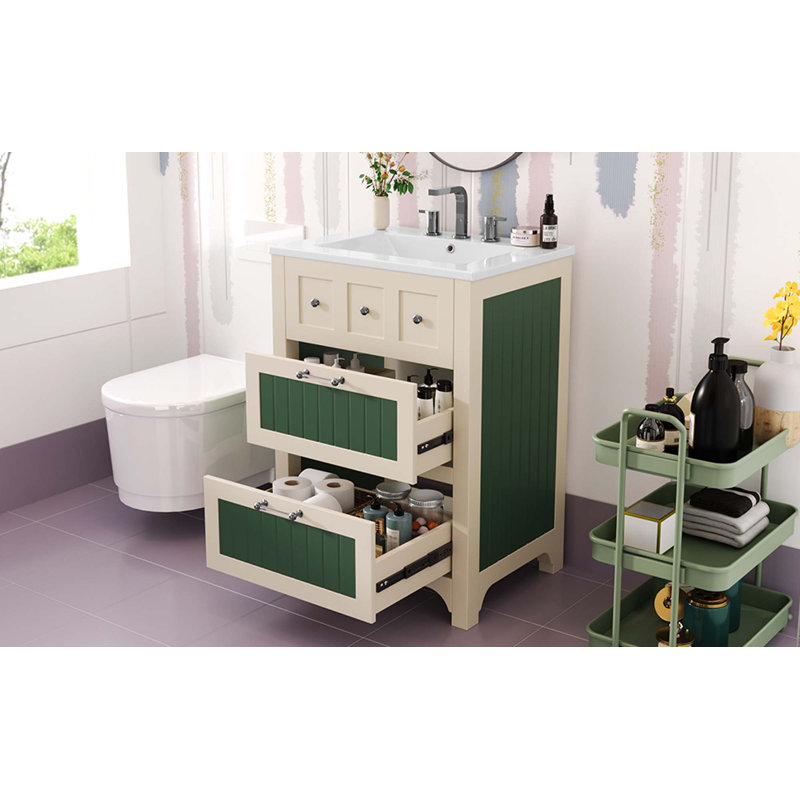 Meuble-lavabo de 24 po avec lavabo en céramique, meuble-lavabo à 2 tiroirs et meuble-lavabo en bois