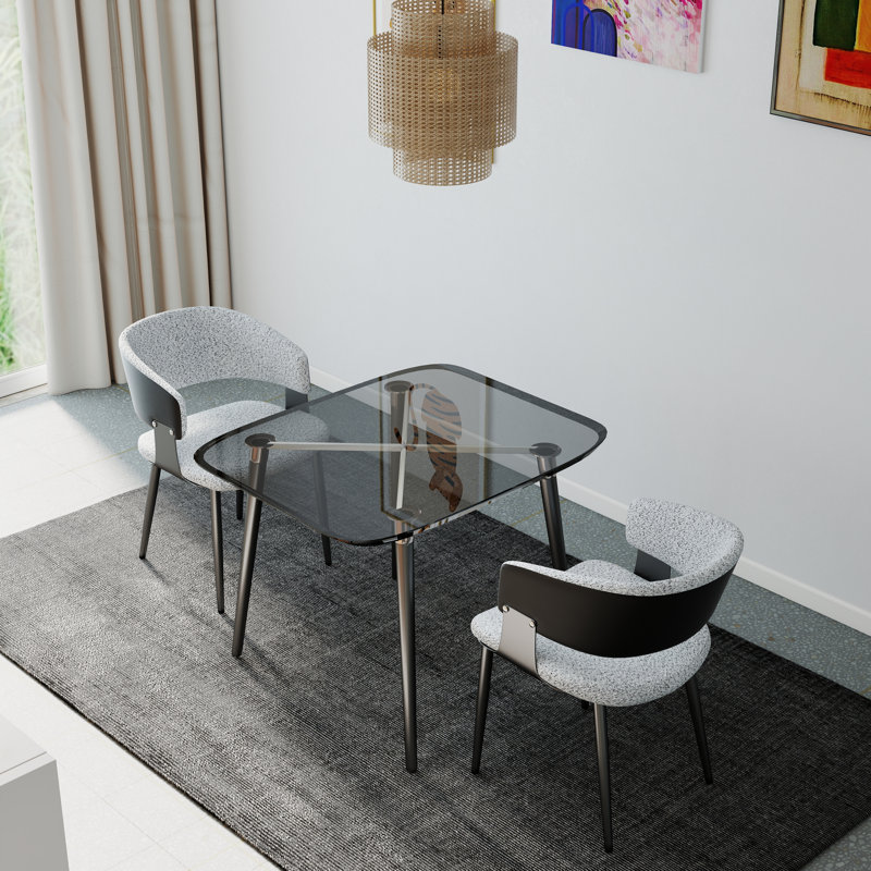 Modern Teddy Velvet Dining Chair (Set of 2), White/Black