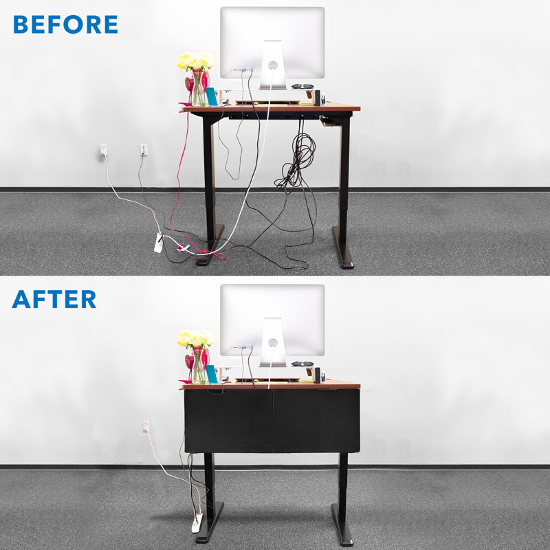 Black Fabric Under Desk Privacy Panel with Organizer Pockets