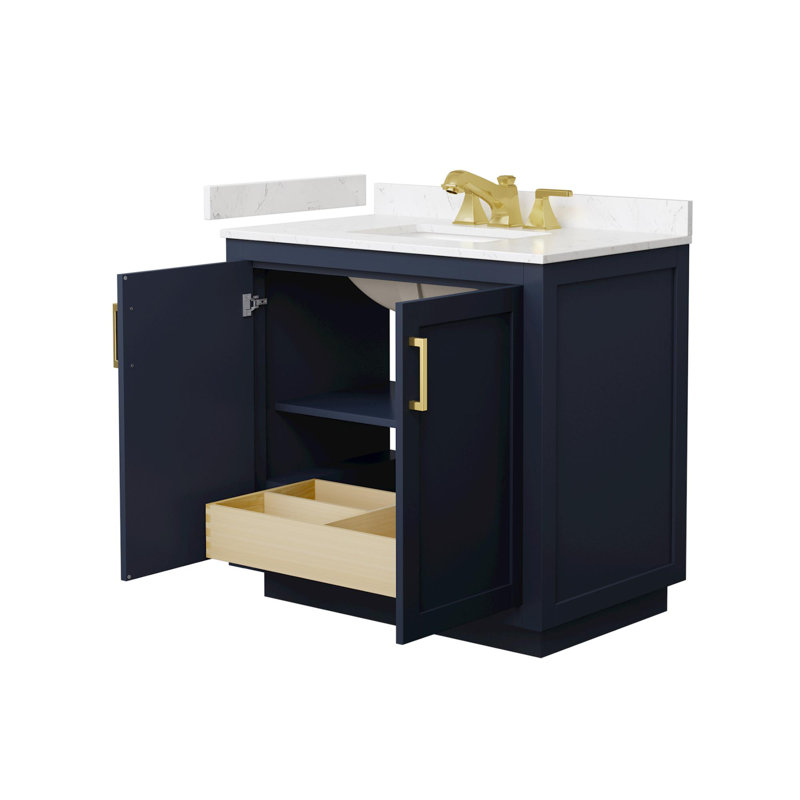 Miranda 36" Freestanding Single Bathroom Vanity with Cultured Marble Top, Brushed Gold, Blue