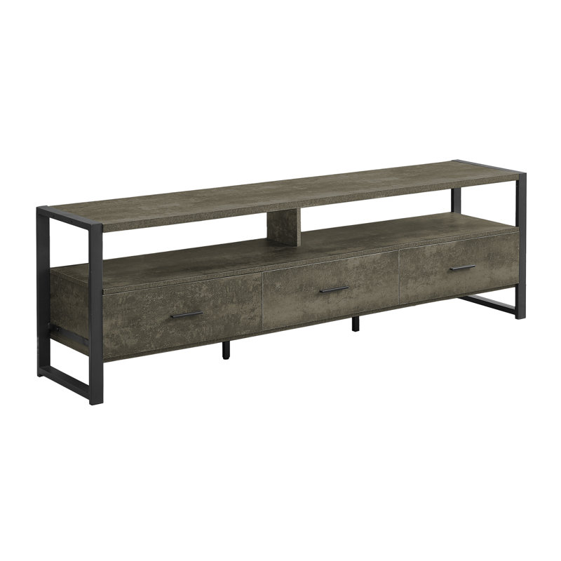 72 po, meuble télé, élégant, contemporain, centre de divertissement multimédia, stratifié bronze foncé, métal noir, sections de rangement, tiroirs, finition à structure solide, tablettes, fabrication