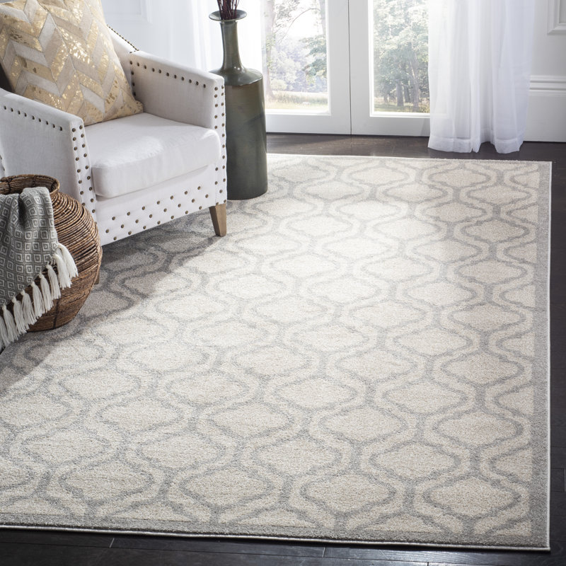 Tapis géométrique ivoire / gris clair Ammundsen, Rectangle 4 pi x 6 pi
