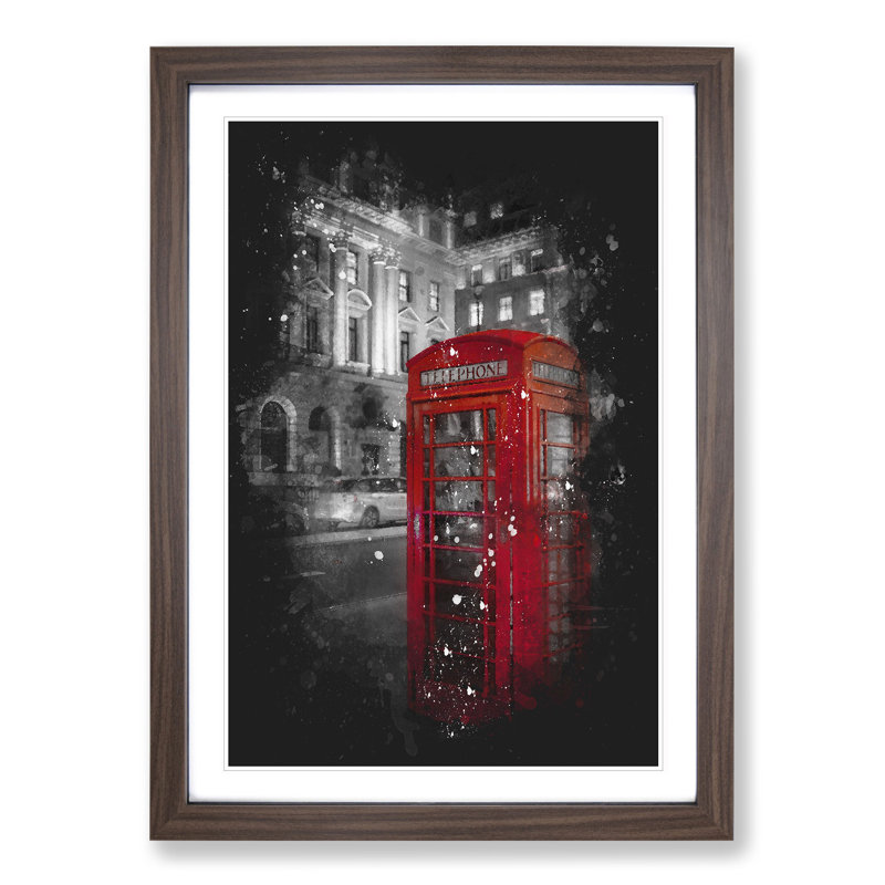 Red Telephone Box - Picture Frame Painting, 36cm H x 27cm W x 2cm D, Walnut Framed