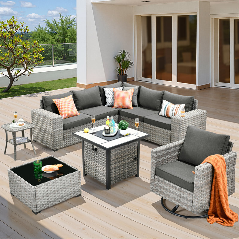 Baili 6 - Person Patio Conversation Set with Cushions, Black, Yes