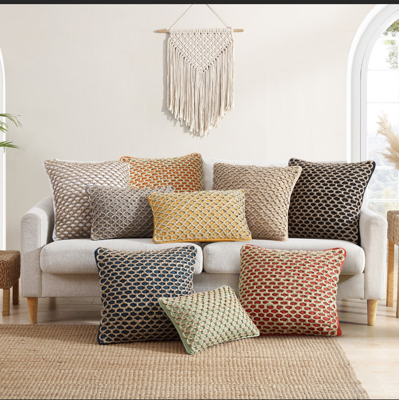 Ablo Textured Cotton Throw Pillow, Gray/Natural, Rectangular 12"H x 20"W