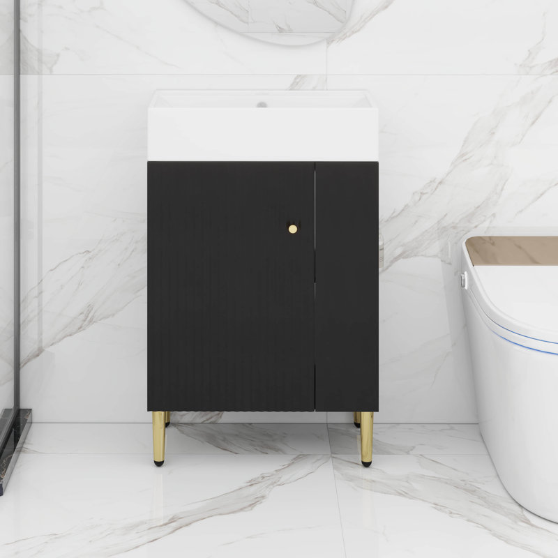 Petit meuble-lavabo avec lavabo simple en céramique 21,6 po, Noir
