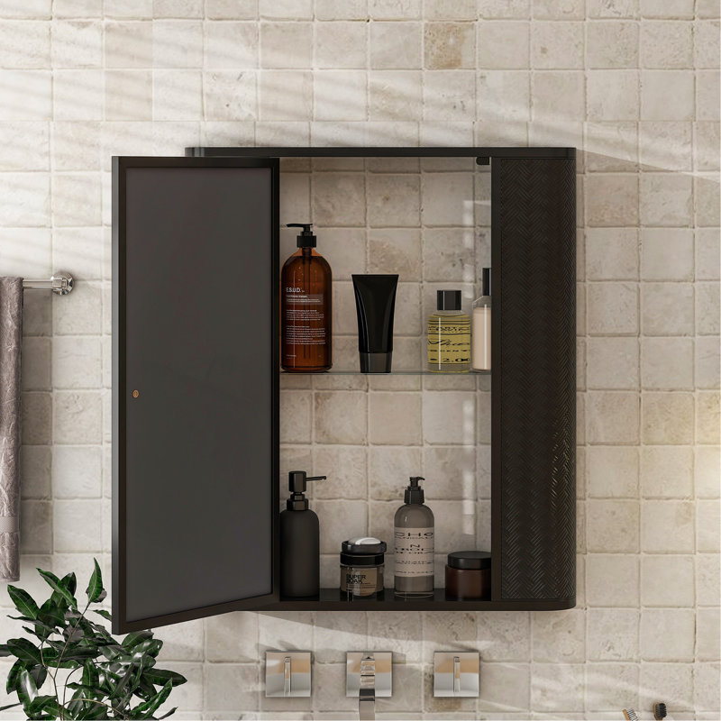 Wall-Mounted Bathroom Cabinet with Mirror, Metal Framed Mirrored Door Medicine Cabinet, 2 Inner Shelves for Storage, Modern Farmhouse Style, Over Toilet or Vanity Organizer