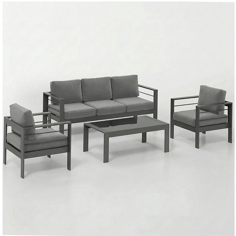Ensemble de conversation moderne en aluminium 4 pièces avec canapé et table basse 4 pièces