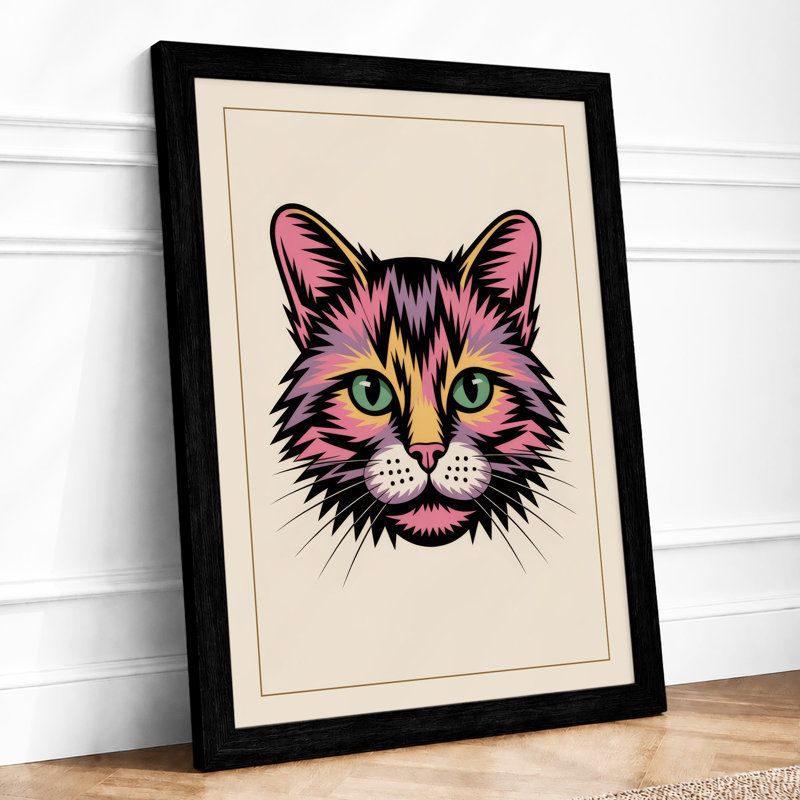 Striped Cat Portrait Modern - Print, A4 - 29.7 x 21.0 cm, Black