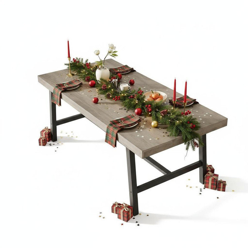 Table de salle à manger industrielle pour 6 à 8 personnes, 70,87 pouces de long avec structure en métal robuste et finition rustique brune, durable et élégante, pour les repas de famille et les rassemblements