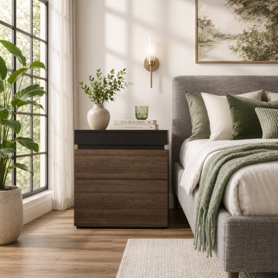 Table de chevet en bois de style moderne de 19,6 po de largeur avec quatre tiroirs et un compartiment de rangement caché, équipé d'une serrure électronique NFC et d'une serrure à clé mécanique