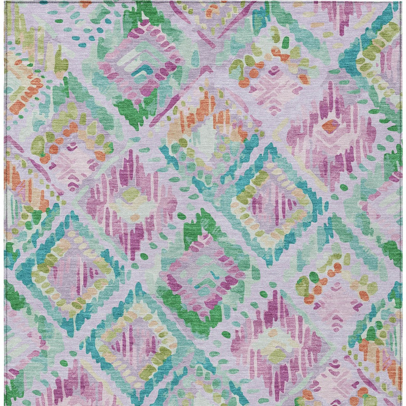 Tapis lavable à motif géométrique lavande et mauve 8 pi x 10 pi, Rectangle 8 pi x 10 pi
