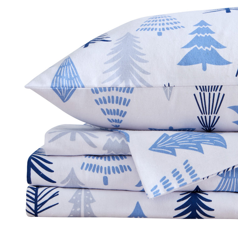 Queen Blue Forest Cotton Flannel Deep Pocket Sheet Set