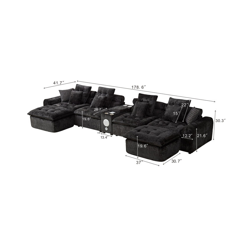 Grand canapé moelleux avec coussins décoratifs Plush Cloud, 178.6" W, Black Boucle