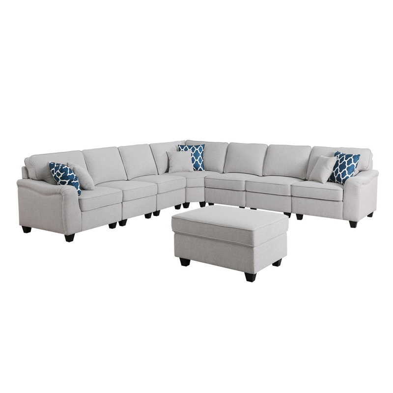 Canapé modulaire en L gris clair de 8 po avec repose-pieds et repose-pieds Leo, 35" H x 125" W x 125" D