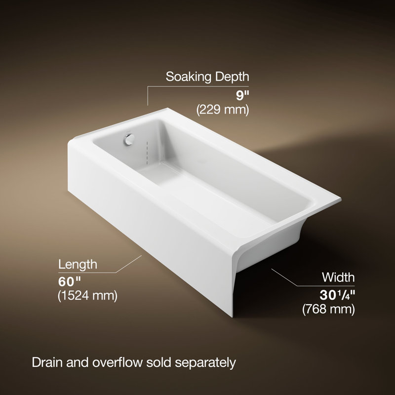 Bellwether® 60" x 30.25" Alcove Soaking Cast Iron Bathtub, White, Left