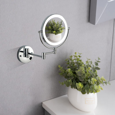8 Inch Dual-sided Wall-mounted Led Vanity Mirror, 1x/3x Magnification, 360° Rotatable & Foldable, Hardwired Connection