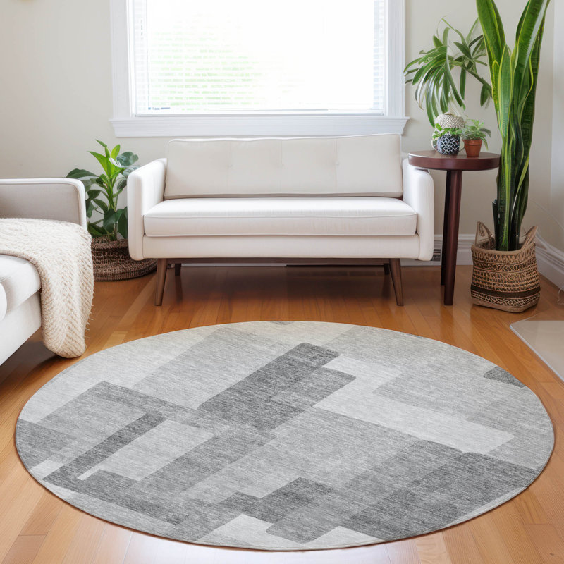 Tapis argenté de qualité supérieure lavable à la machine Tweedy, Rond 8 pi