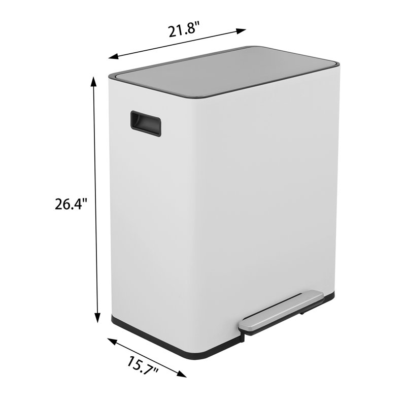 Poubelle à pédale rectangulaire innovante en acier inoxydable avec deux compartiments de 30 litres et 30 litres pour la cuisine Innovaze