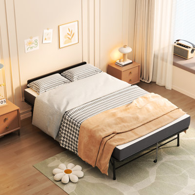 Lit pliant de 75 po x 46 po de large avec matelas en mousse à mémoire de forme de 5 po, tête de lit réglable, structure en métal robuste, convient à la chambre à coucher, mousse de 46 po spacieuse, cadre de 75 po pour personnes de grande taille, silencieux et stable