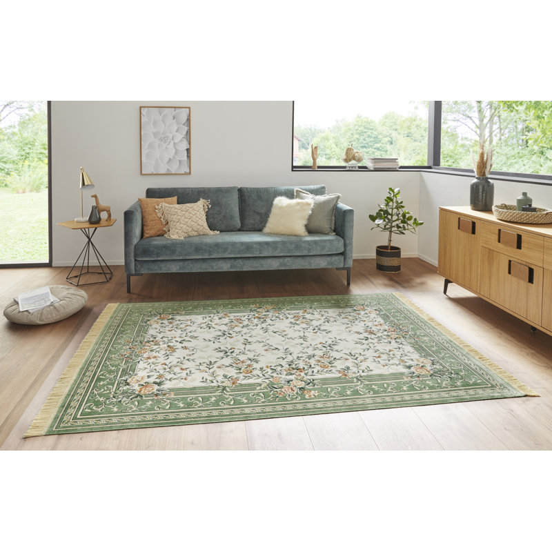 Tufted Cream/Green Rug, Rectangle 195 x 300cm