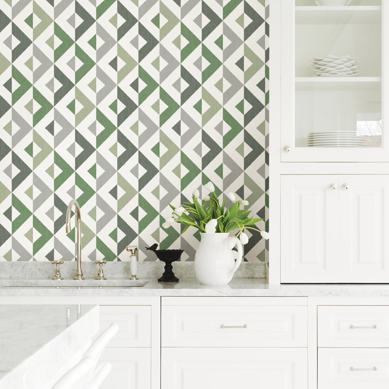 Rouleau de papier peint L 33 pi x l 20,5 po Swindle Linen, Vert / Gris