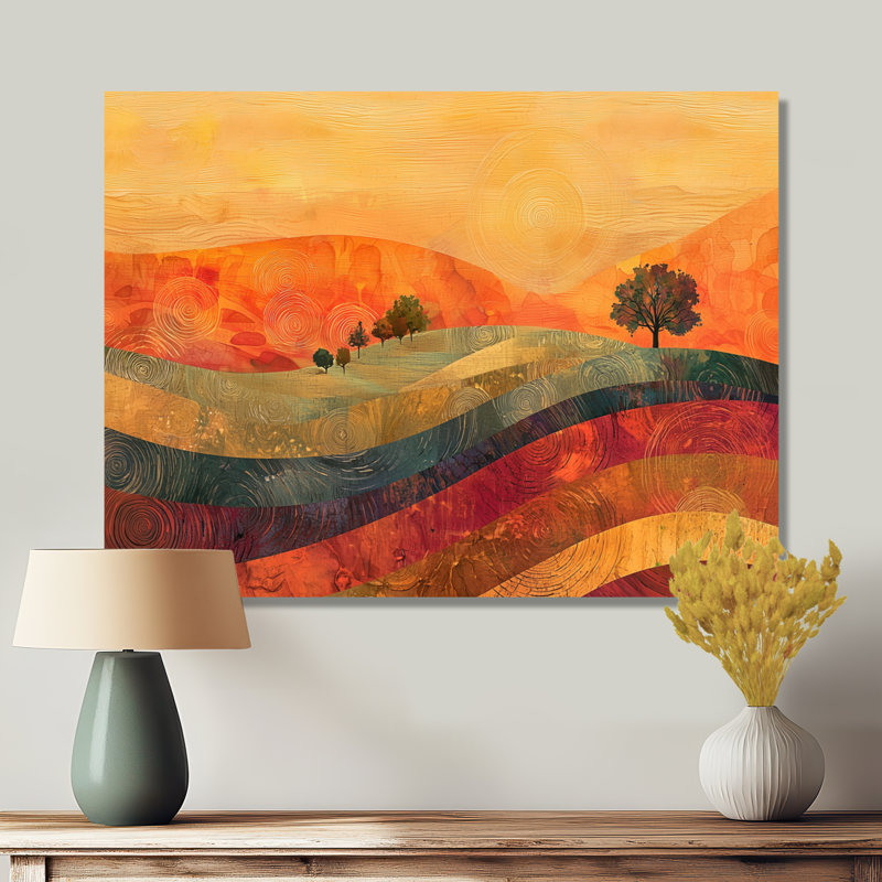 Fleurs saisonnières dans un paysage de campagne IV - Décoration murale en métal fleurs saisonnières, H 16 po x l 32 po
