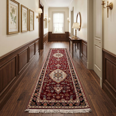 2'9''x9'6'' Runner Hand Knotted Wool Burgundy Traditional 300 KPSI Rug