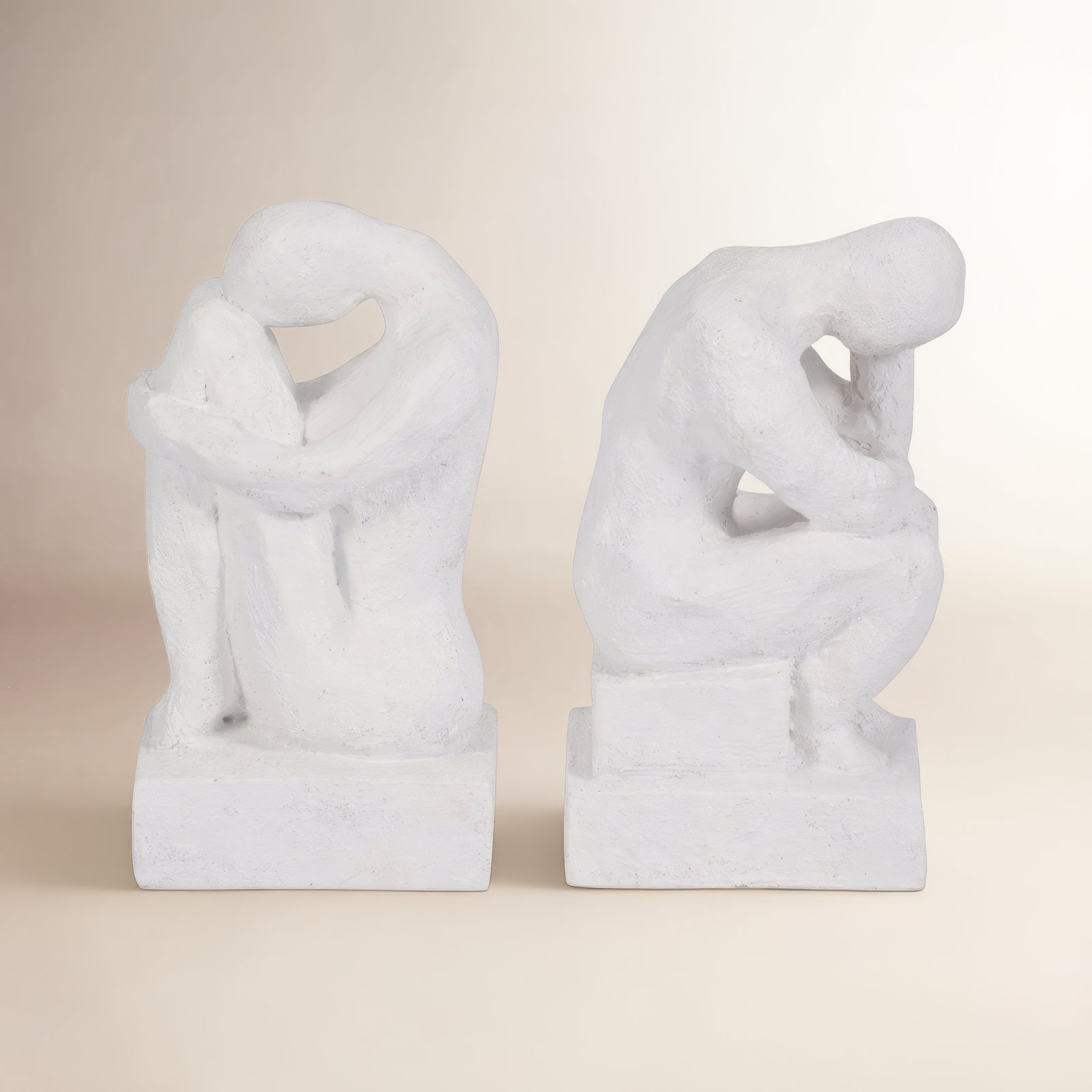Sagebrook Home Wella Polyresin Thinking Man Bookends Set - Enhance Your Shelves, 7" H x 8" W x 4" D, White