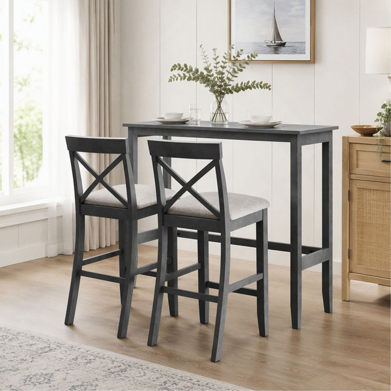 Ensemble de salle à manger de style campagnard, hauteur bar rectangulaire de 122 cm (48 po), avec 2 chaises, pour petits espaces