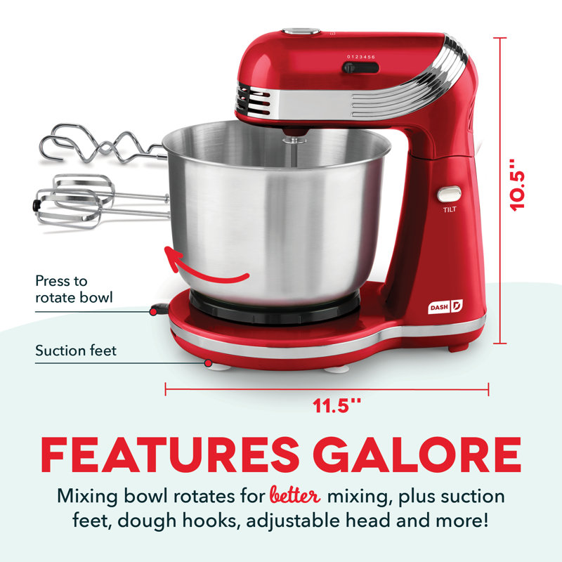 Dash Mixers 6 Speed 2.5 Qt. Stand Mixer, Red
