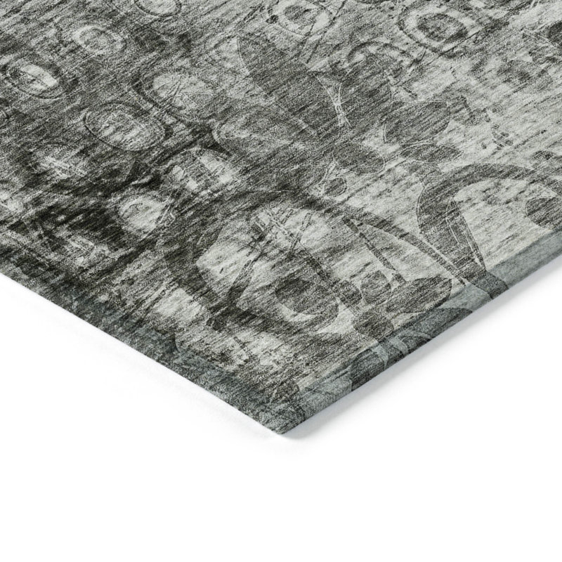 Tapis gris anthracite lavable à l'ikat 9 pi x 12 pi