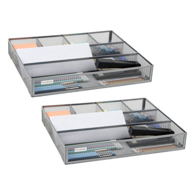  Drawer Organizer, Desk Org, Utensil Organizer, Office, Kitchen, Metal Mesh, 15"L x 12"W x 2.25"H