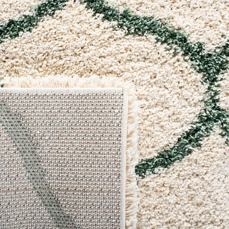 Tapis ivoire / vert Subrahmanyam, Carré 7 pi, Vert/Ivoire